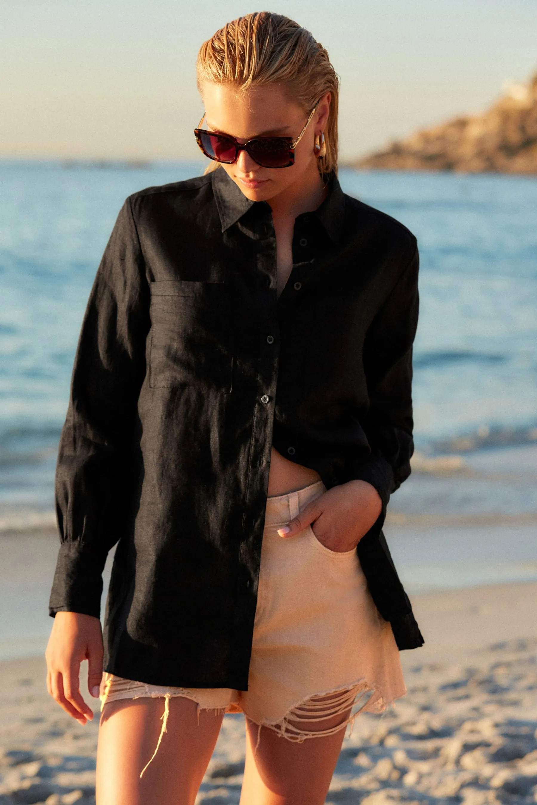 100% Camicia in Manica lunga lino