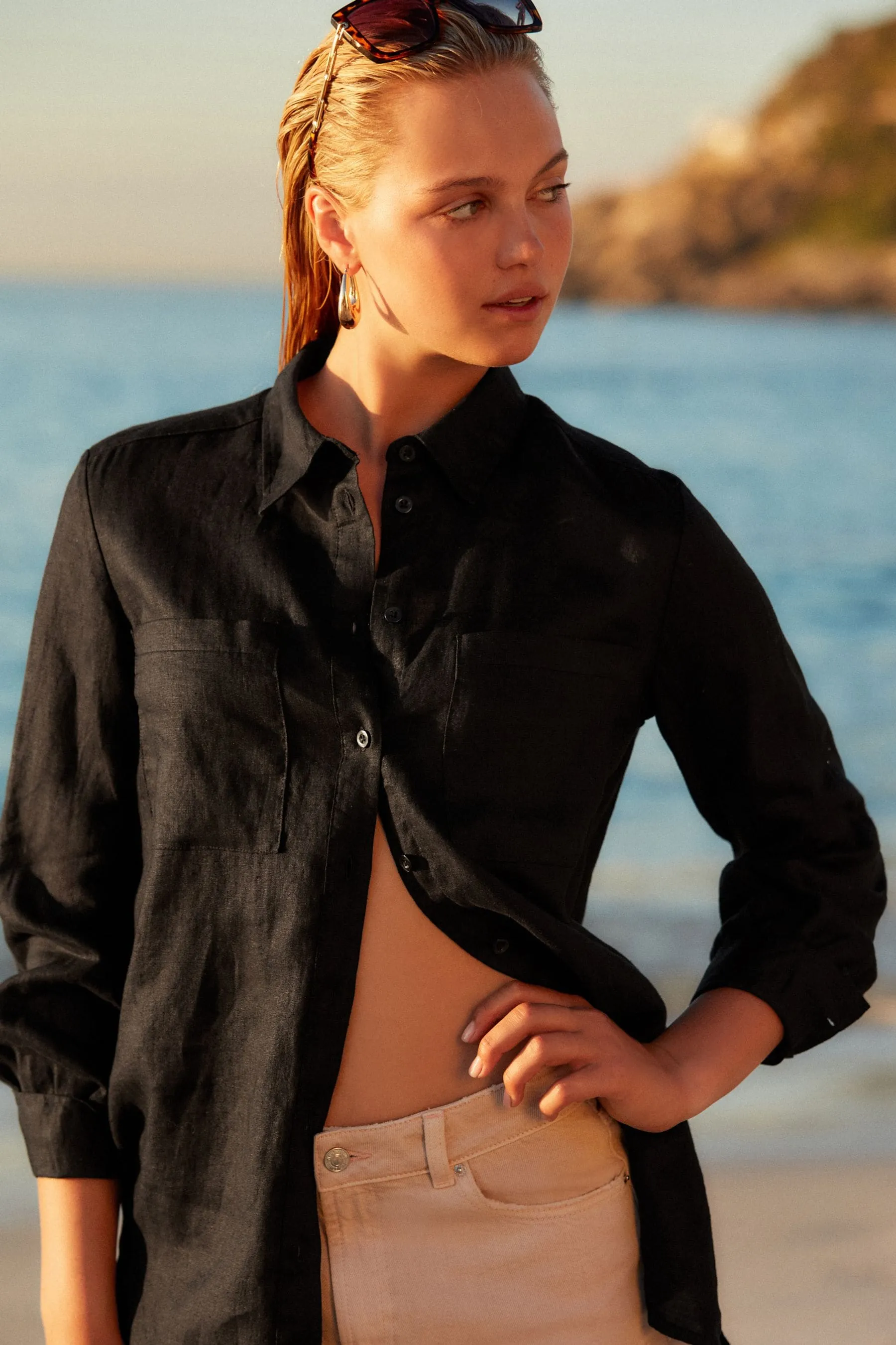 100% Camicia in Manica lunga lino
