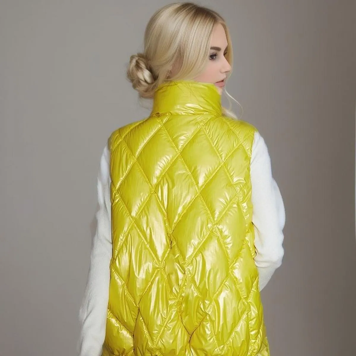 2023 Autunno Donna Gilet in tessuto lucido Giacca senza maniche Cerniera Gilet imbottito caldo spesso Cappotto Tasche femminili