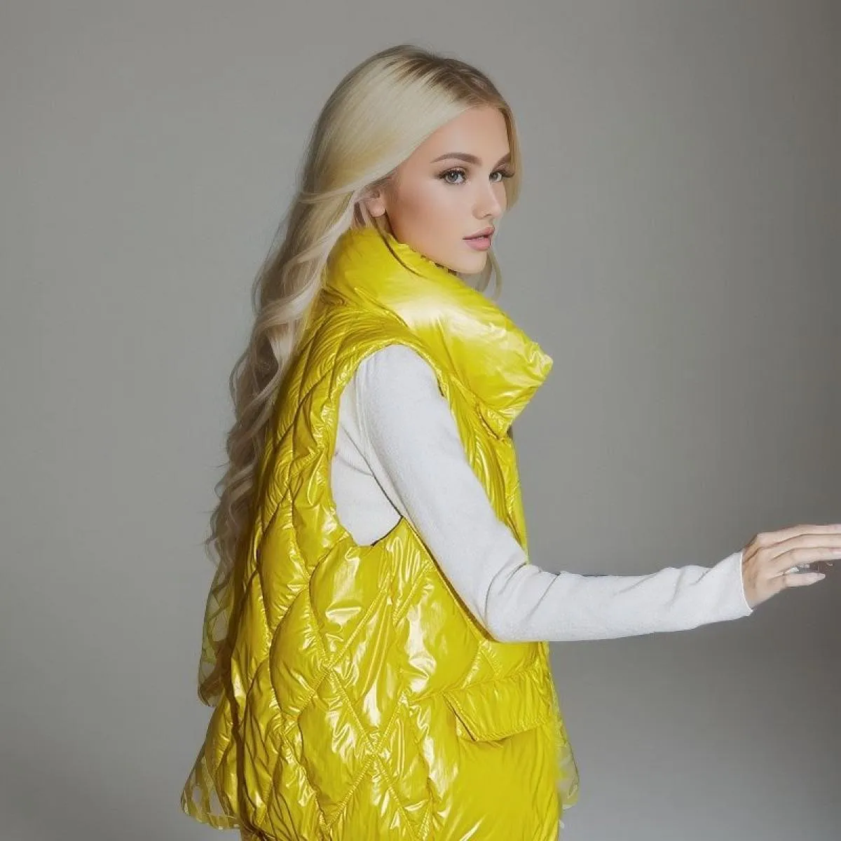 2023 Autunno Donna Gilet in tessuto lucido Giacca senza maniche Cerniera Gilet imbottito caldo spesso Cappotto Tasche femminili