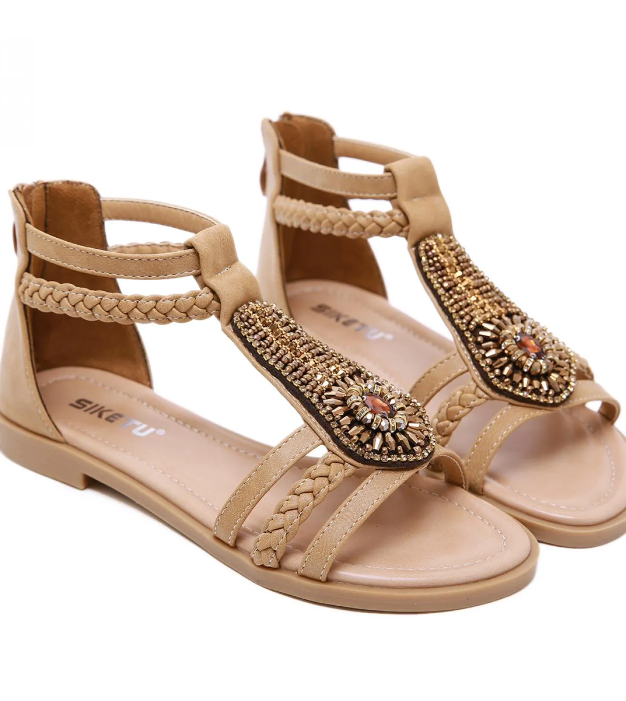 2023 nuovi sandali estivi per donna tacchi piatti in cristallo scarpe estive per donna sandali gladiatore retrò donna Zapatos Mu