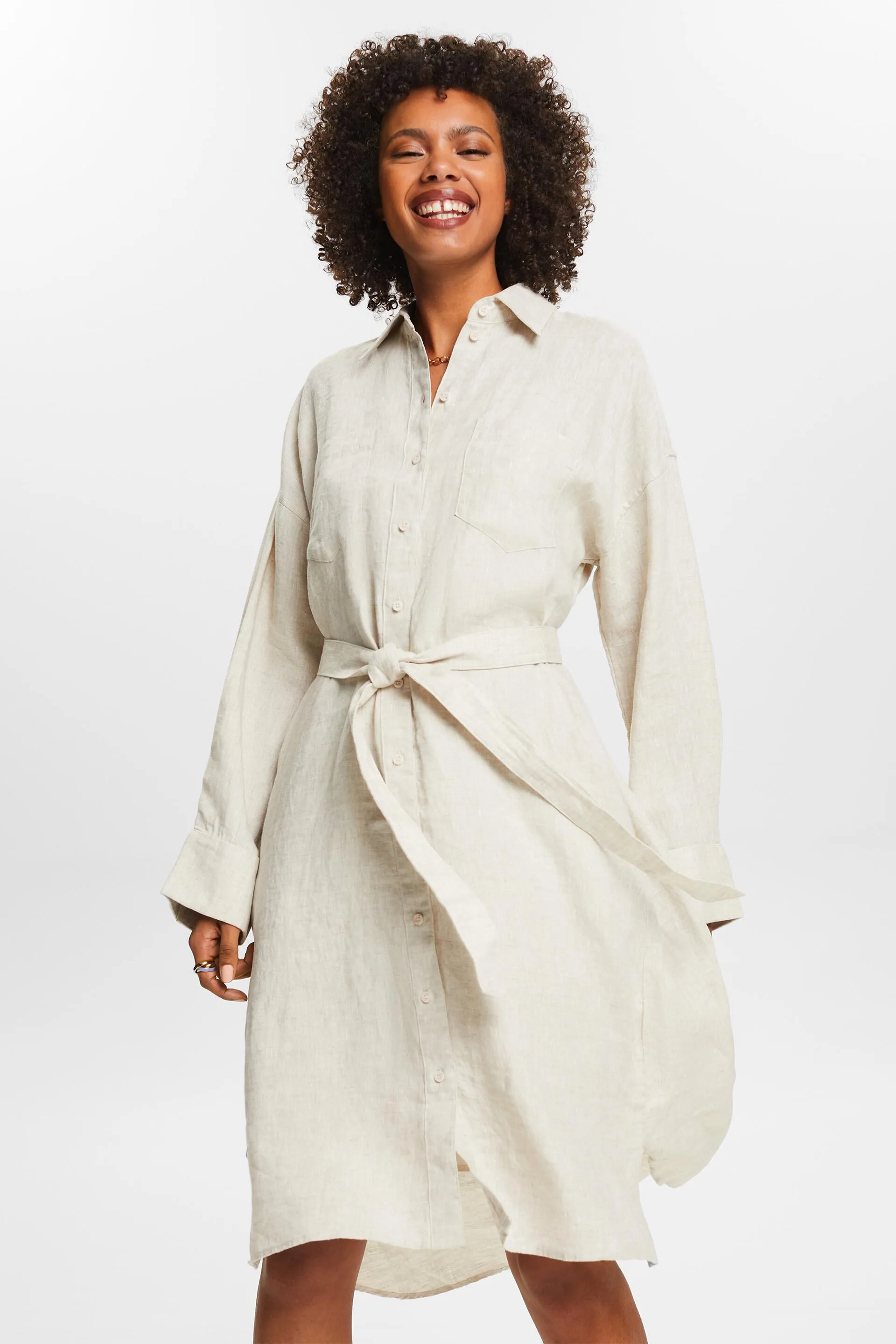 Abito camicia in lino con cintura