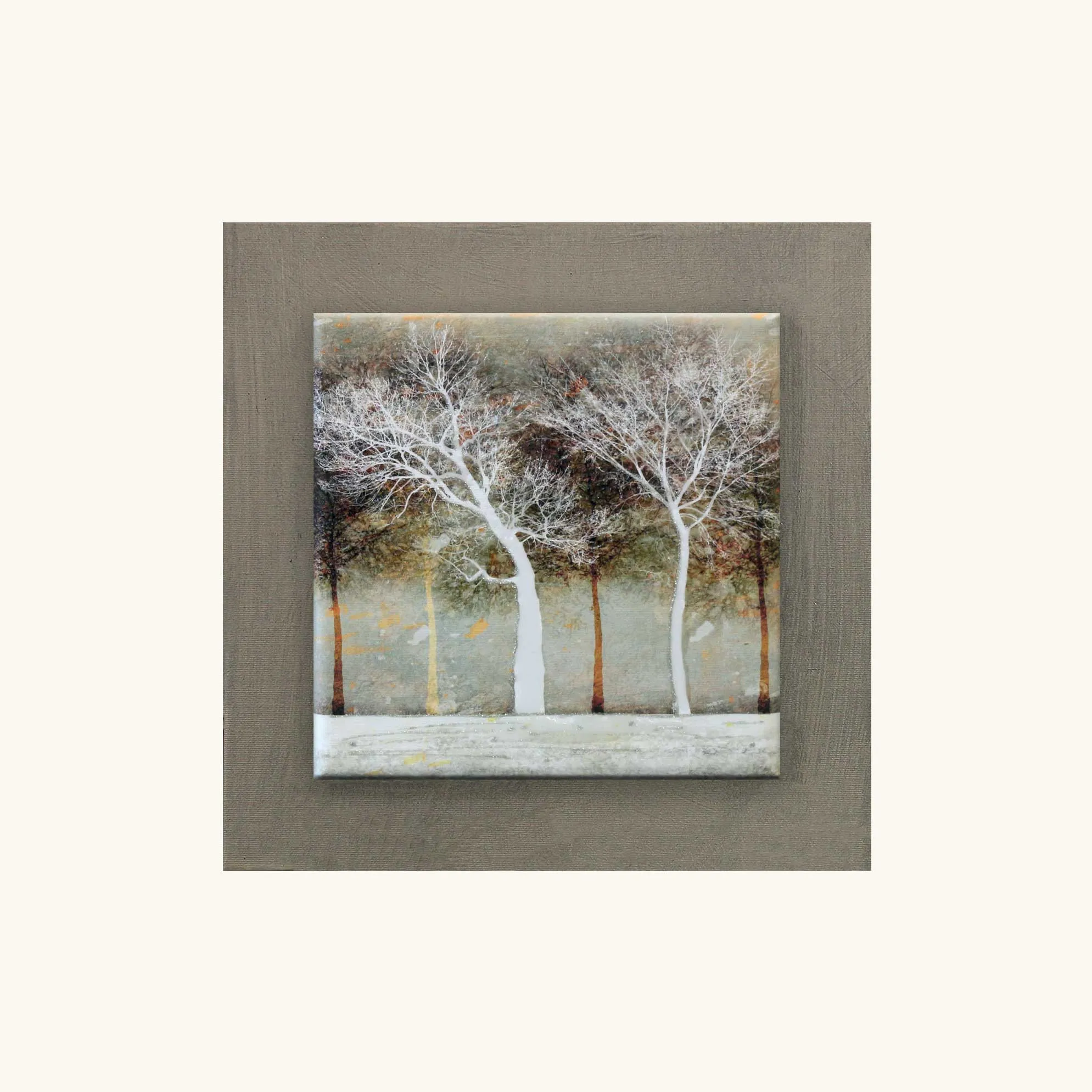 Artitalia  Quadretto paesaggio moderno in legno in rilievo con dettagli in argento 35x35