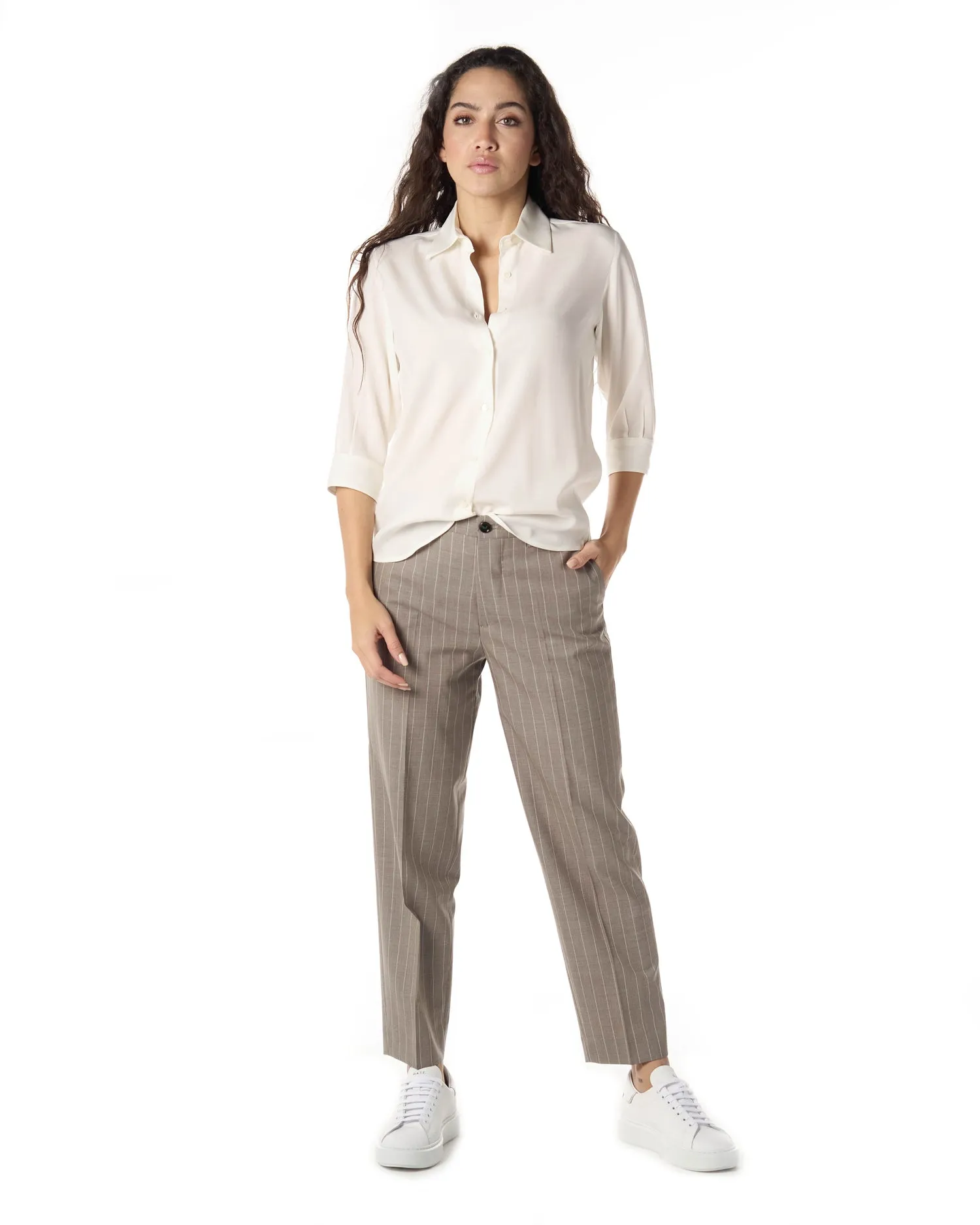 BERWICH PANTALONI CHICCA GESSATO VITALE BARBERIS COLOR DESERTO