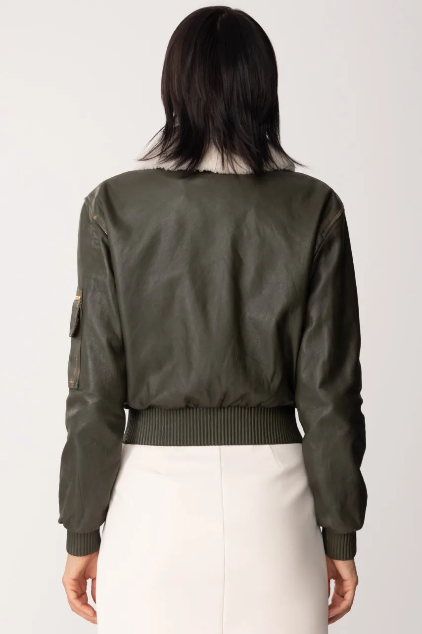 Bomber in pelle con collo in montone ARMY