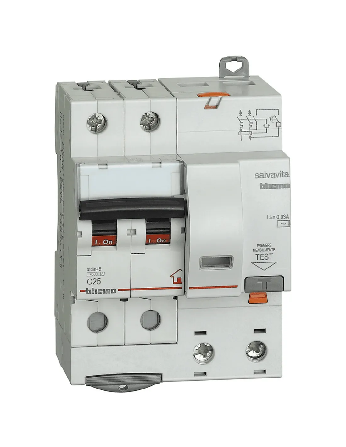 Bticino GC8230AC25 Interruttore magnetotermico differenziale 25A, 4 Moduli DIN, 2 Poli, 230V, IP20, MADE IN ITAL, IMQ, 0.03A