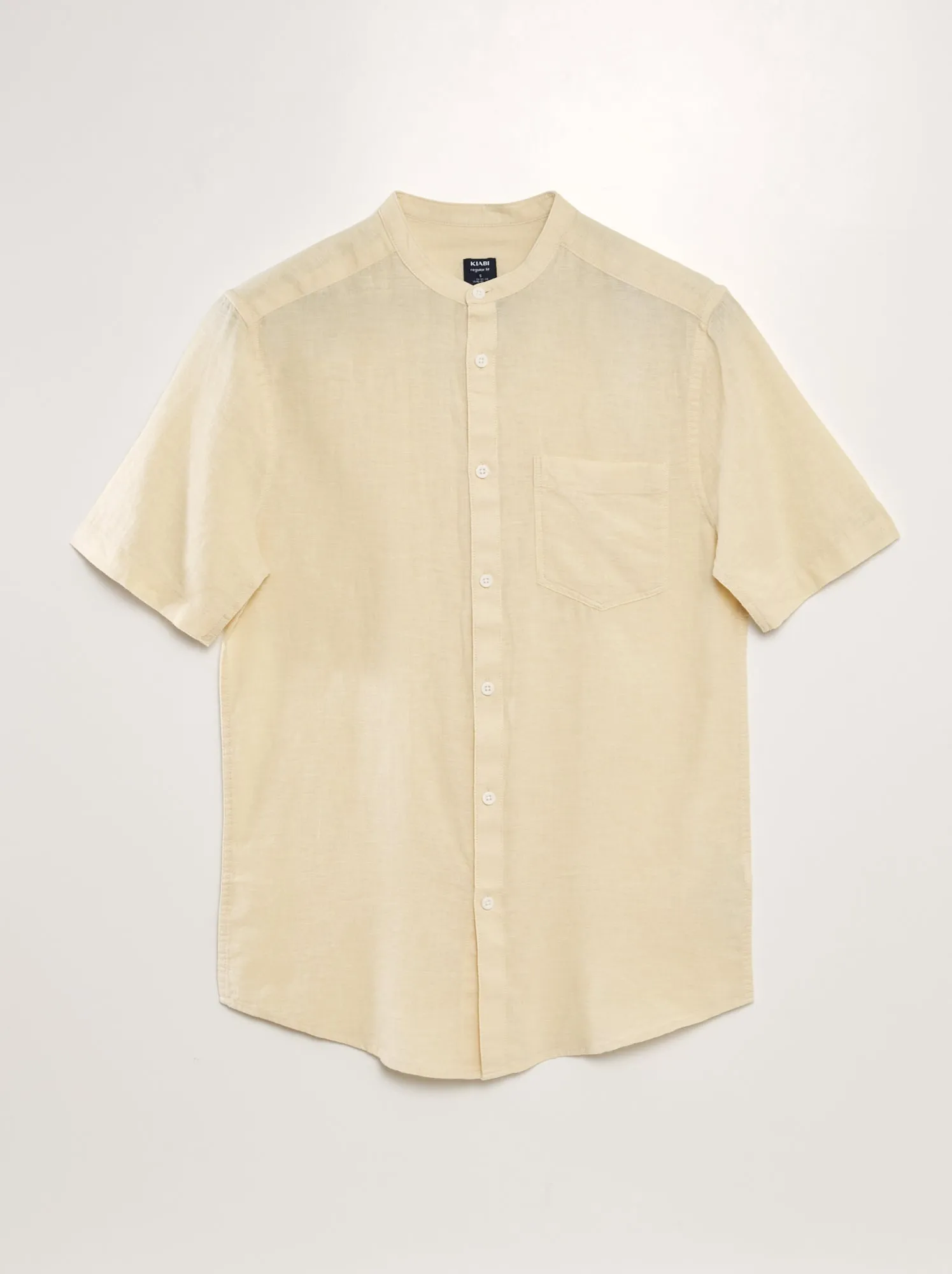 Camicia a maniche corte con collo alla coreana in lino - BIANCO