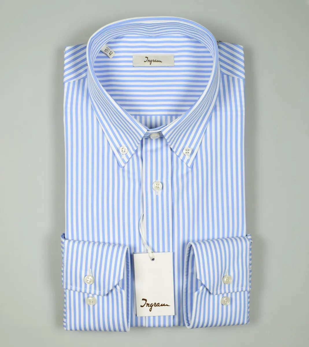 Camicia a righe celeste ingram collo button down con taschino