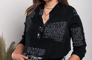 Camicia con scritte Orlena, nera