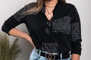 Camicia con scritte Orlena, nera