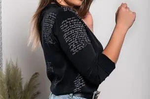 Camicia con scritte Orlena, nera