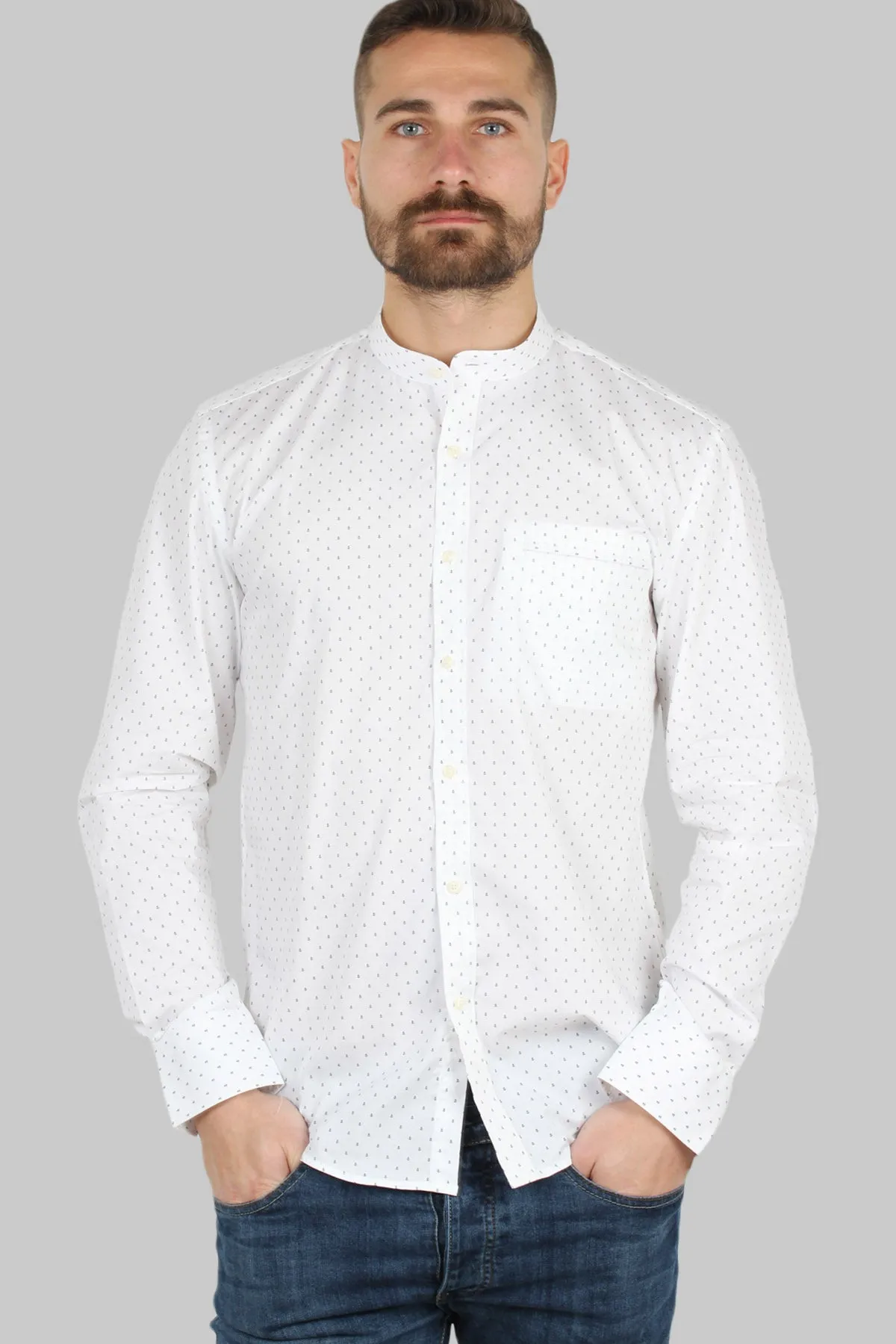 Camicia coreana uomo con microfantasia a contrasto