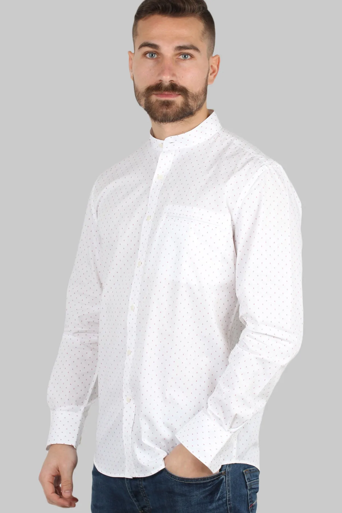 Camicia coreana uomo con microfantasia a contrasto