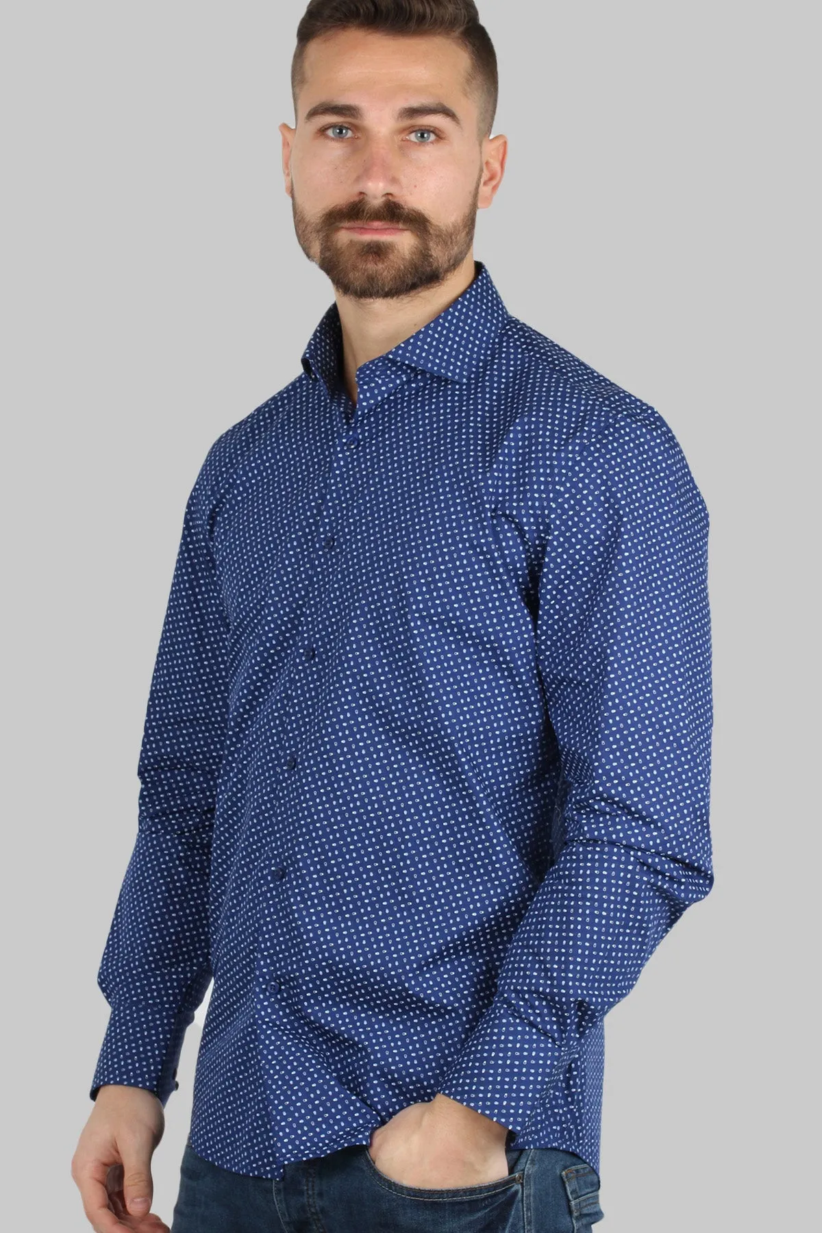 Camicia da uomo con microfantasia a contrasto