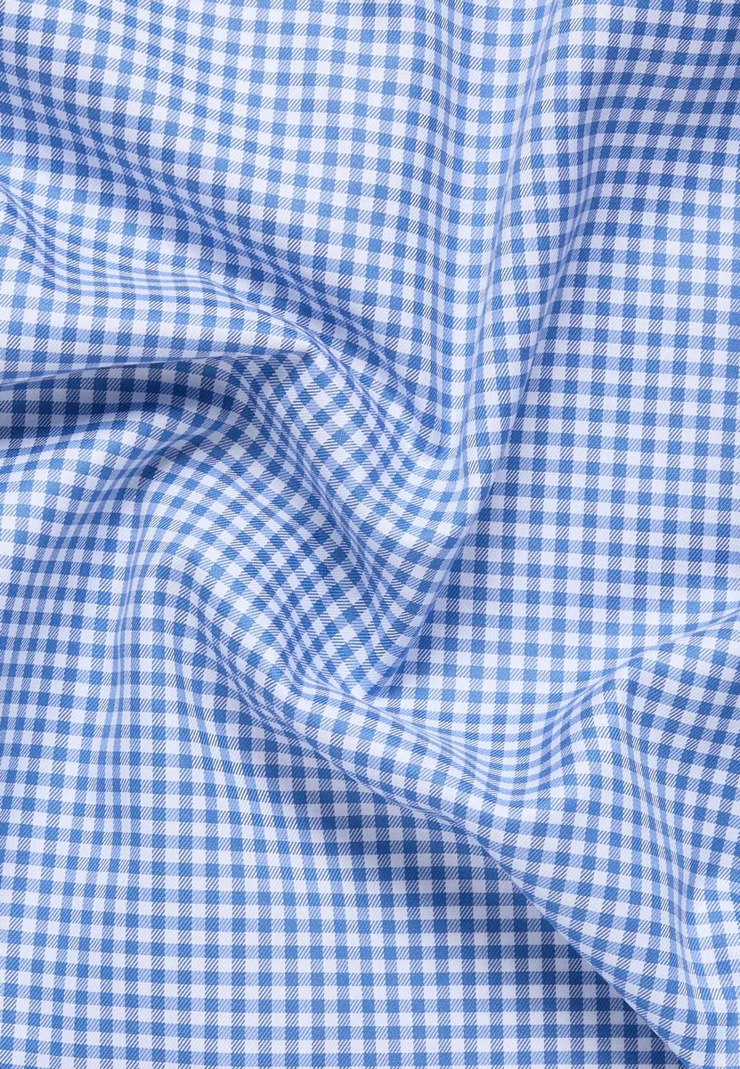 Camicia eterna a quadretti celeste modern fit in cotone twill no stiro