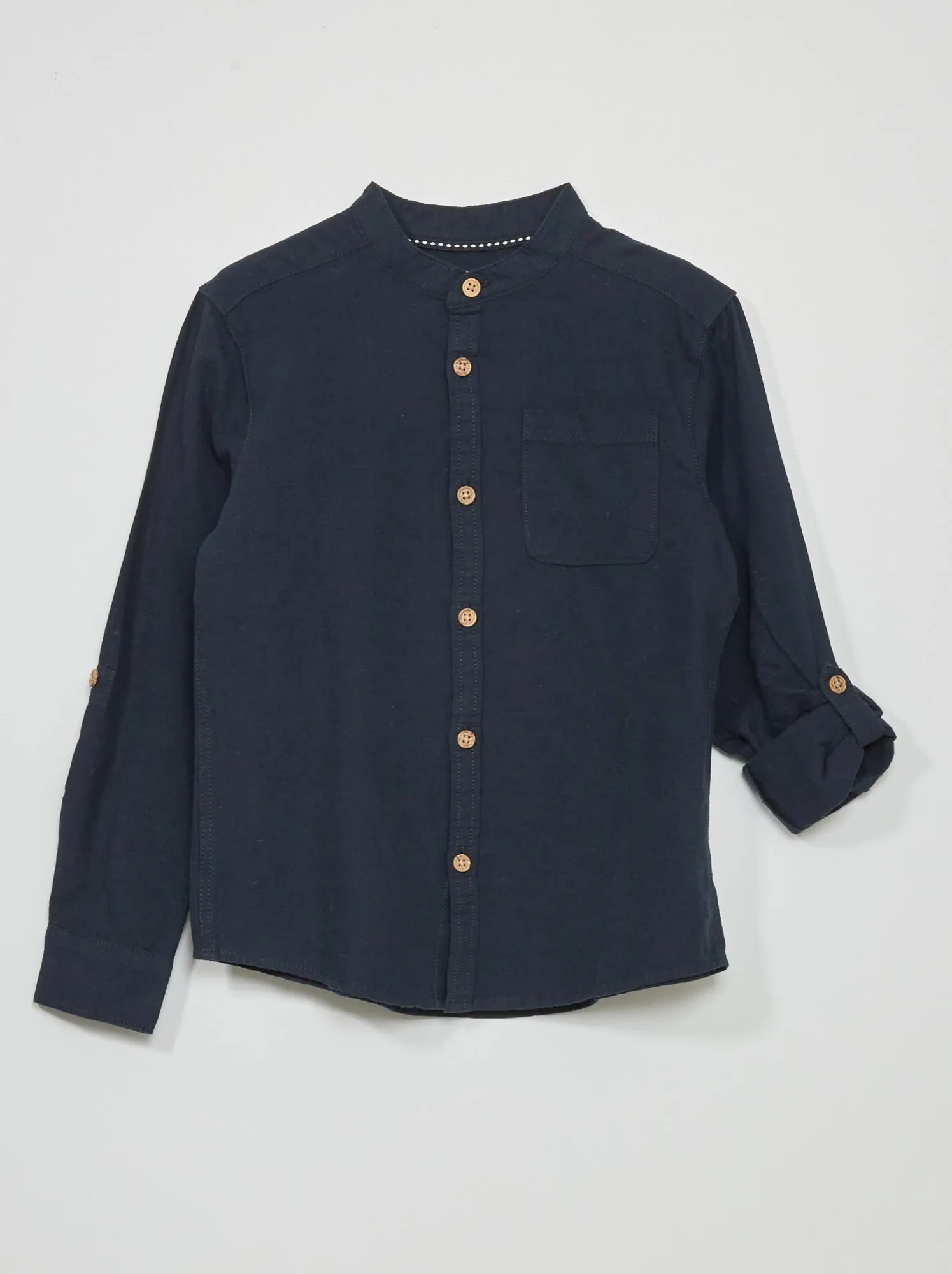 Camicia in lino con collo alla coreana - blu