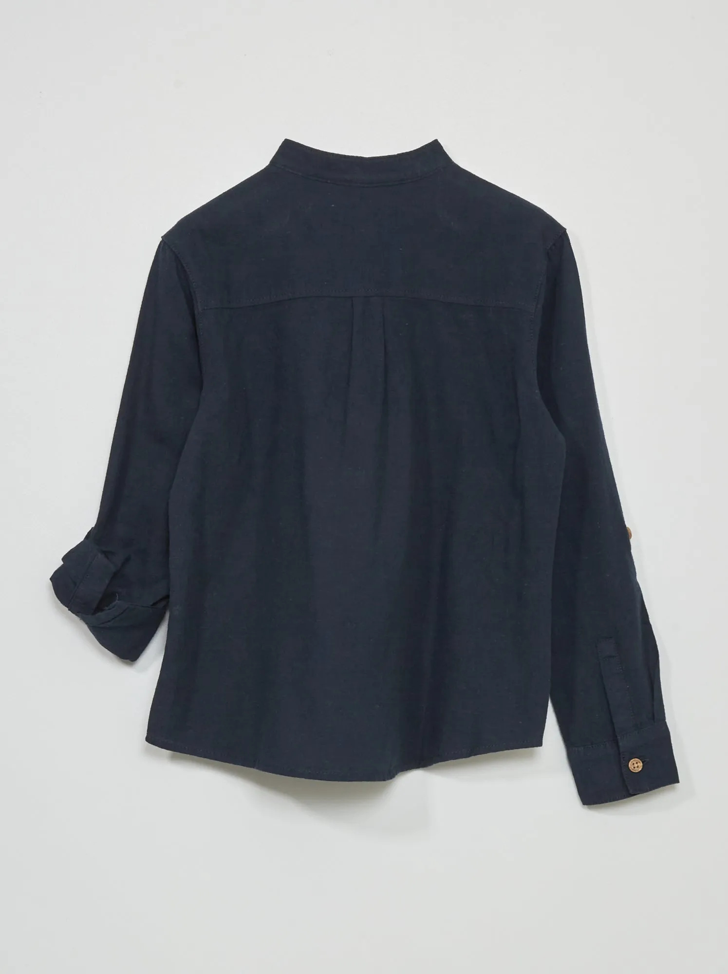 Camicia in lino con collo alla coreana - blu