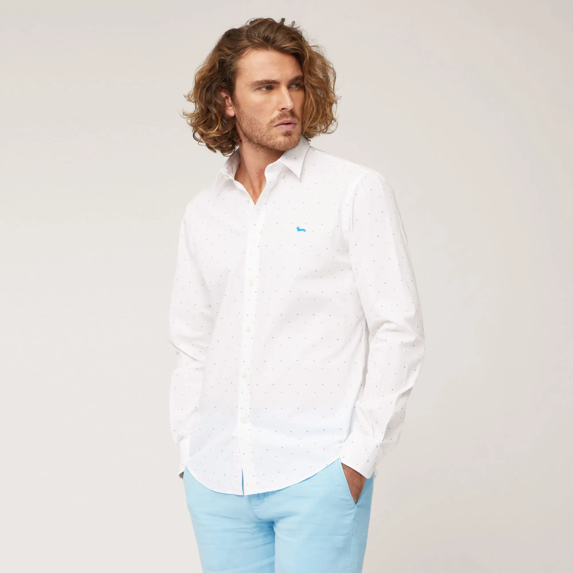 Camicia In Popeline Di Cotone Con Micro Motivo