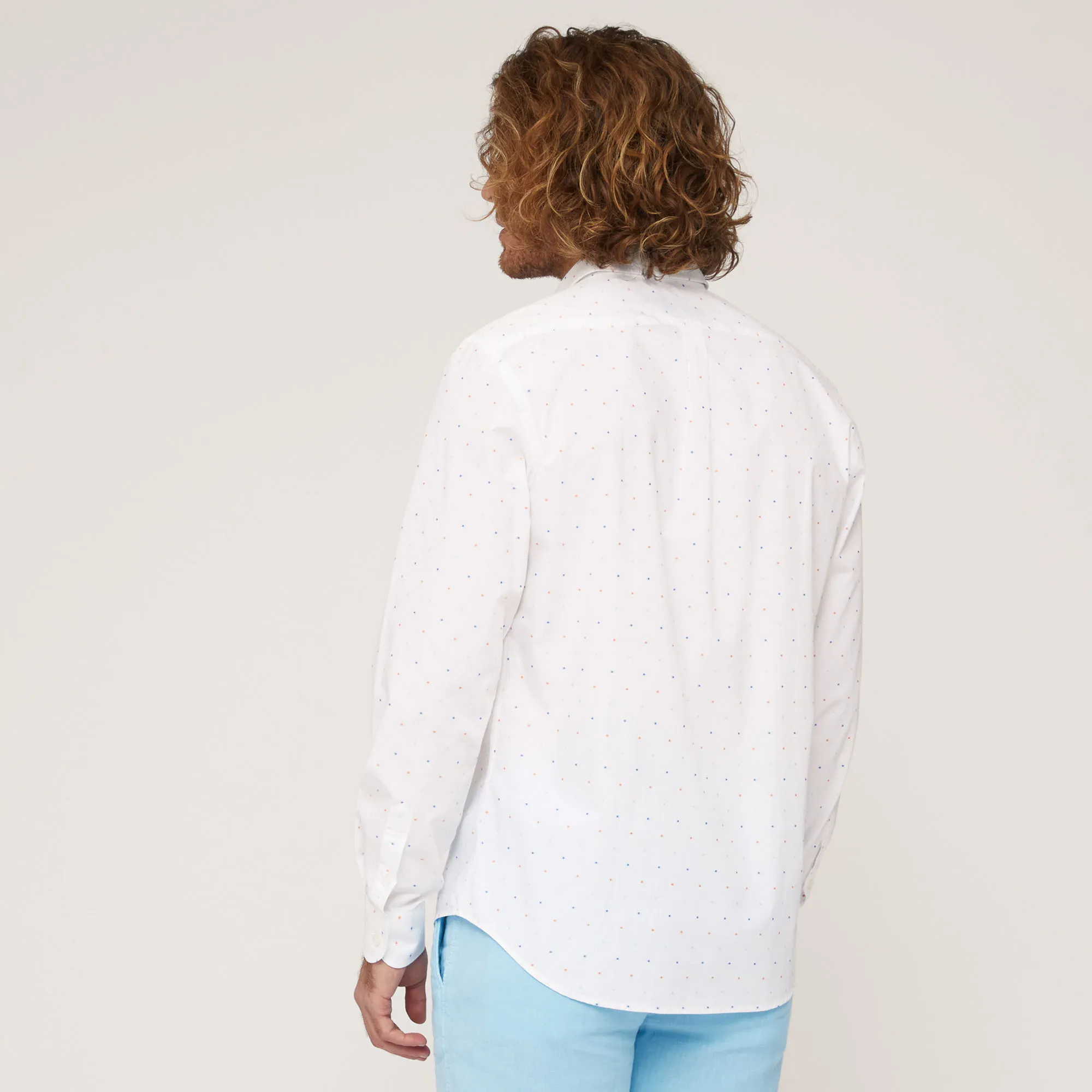 Camicia In Popeline Di Cotone Con Micro Motivo