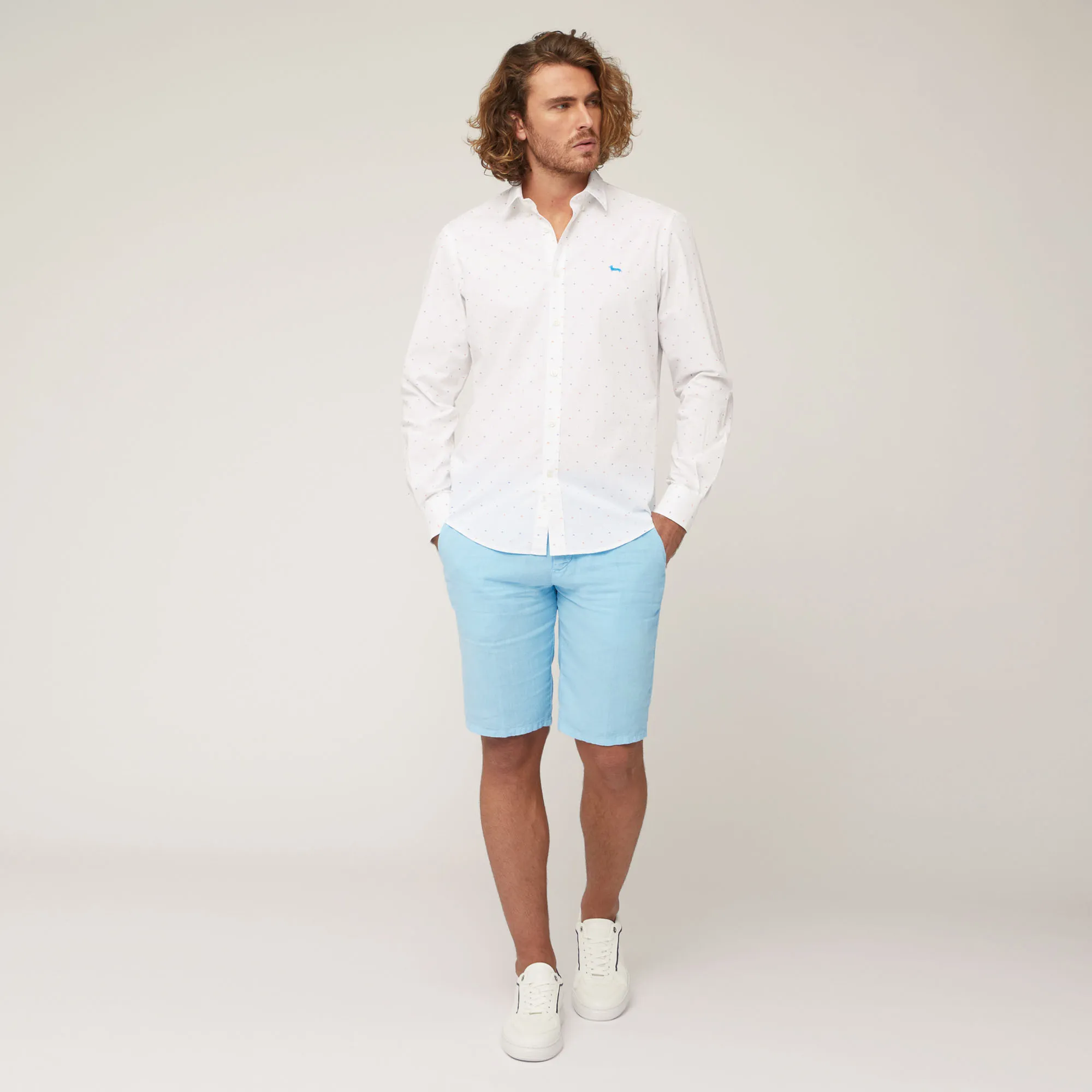 Camicia In Popeline Di Cotone Con Micro Motivo
