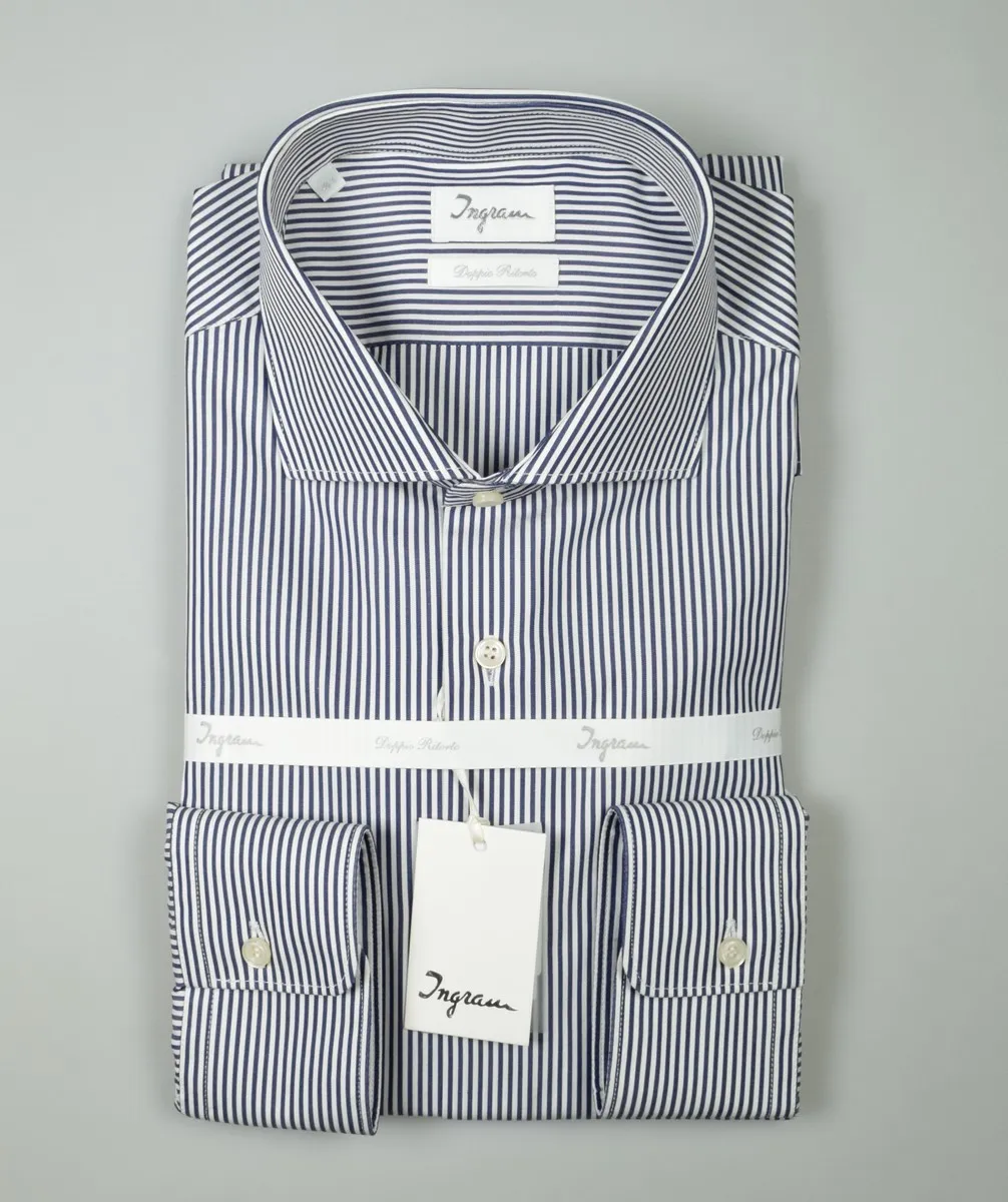 Camicia ingram a righe blu slim fit in cotone doppio ritorto