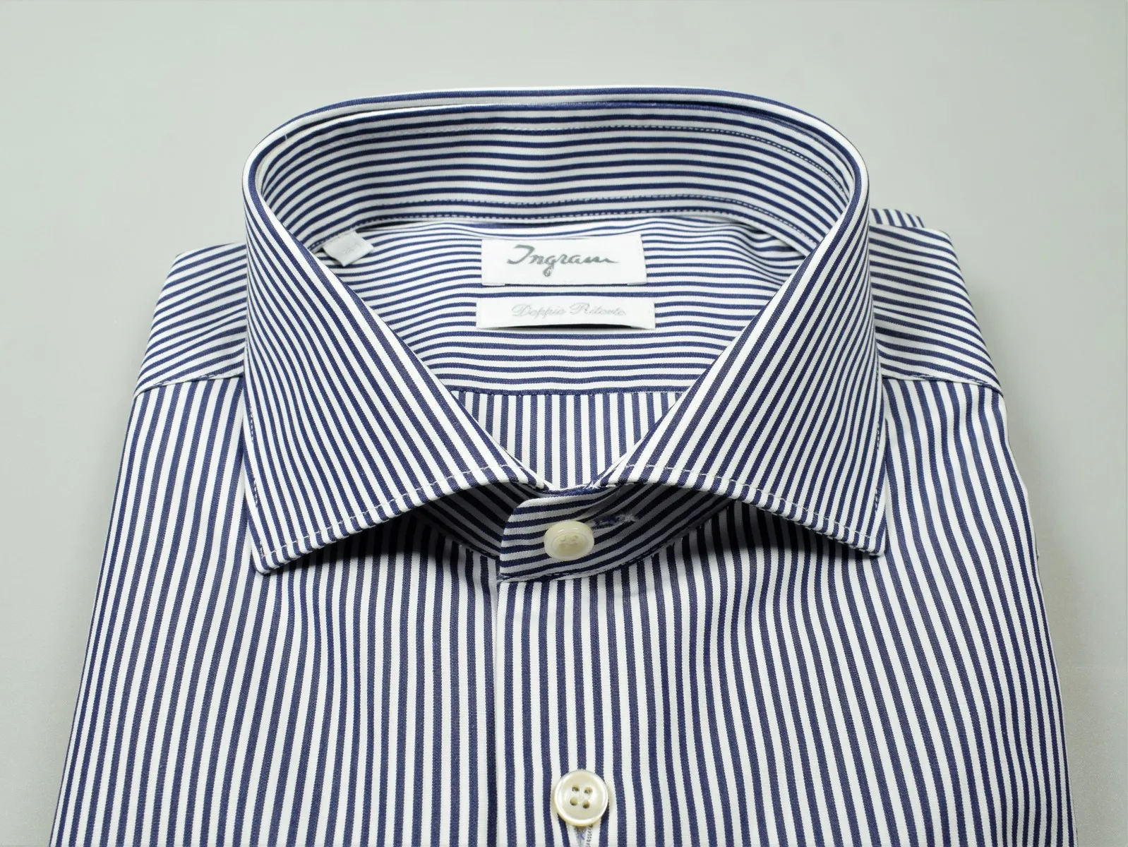 Camicia ingram a righe blu slim fit in cotone doppio ritorto