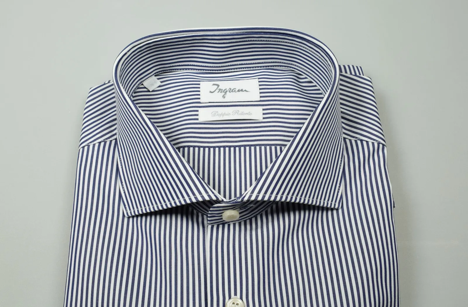 Camicia ingram a righe blu slim fit in cotone doppio ritorto