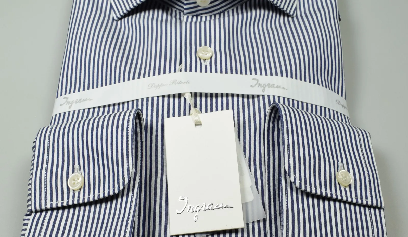 Camicia ingram a righe blu slim fit in cotone doppio ritorto