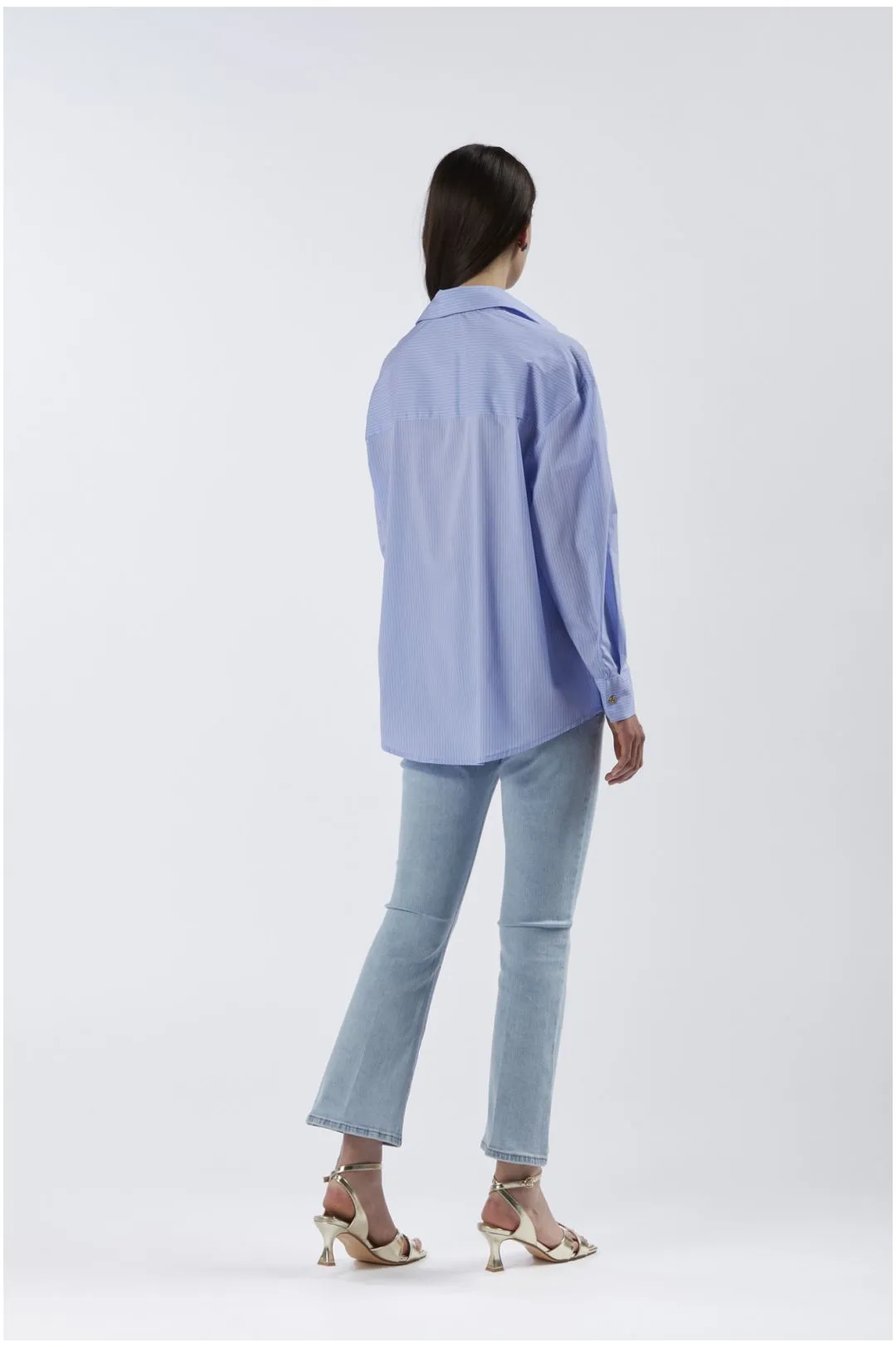 camicia over in tessuto rigato con tasche a toppa multiriga