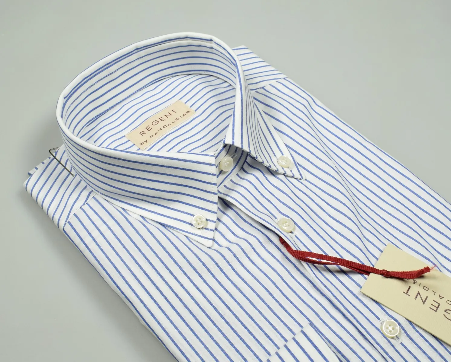 Camicia pancaldI a righe azzurro button down con taschino