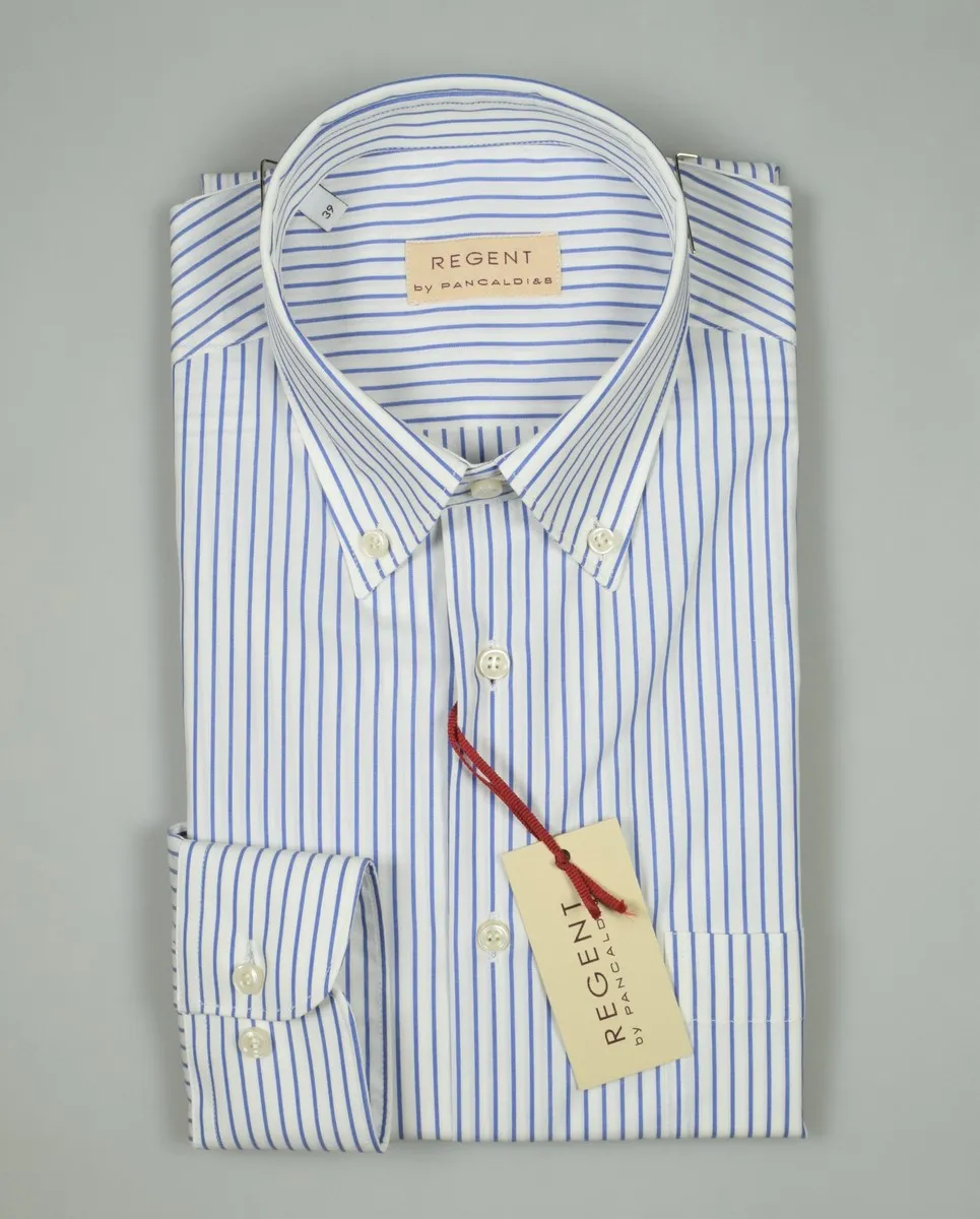 Camicia pancaldI a righe azzurro button down con taschino