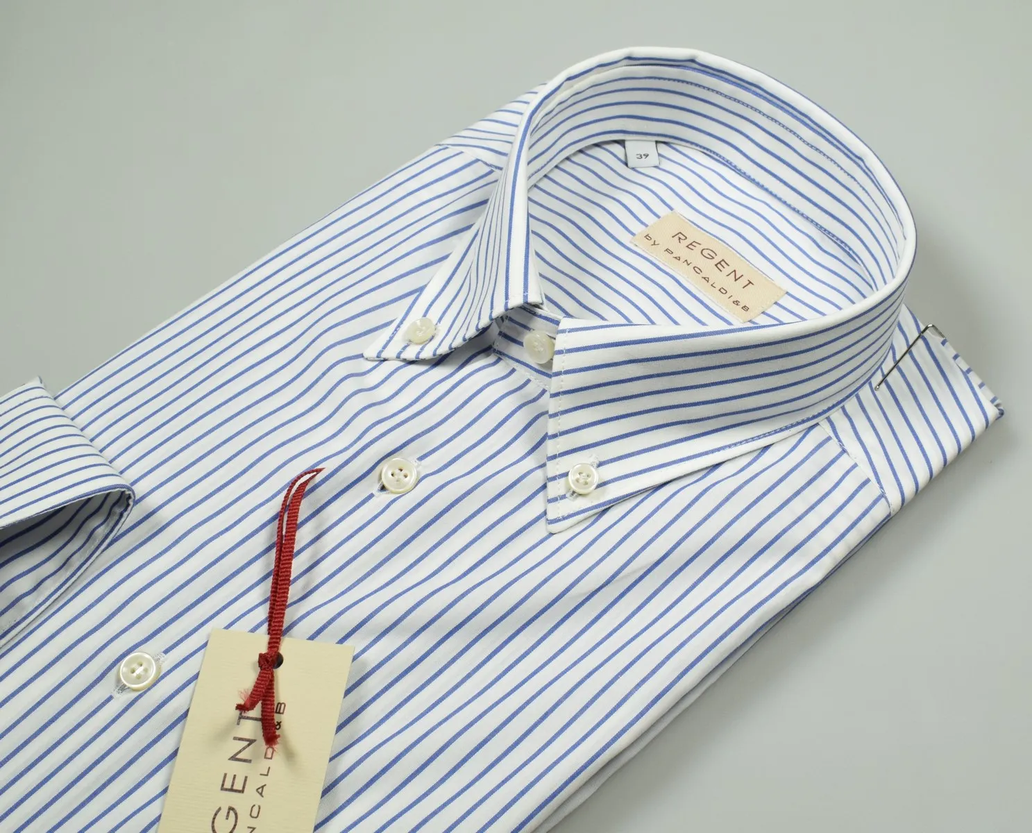 Camicia pancaldI a righe azzurro button down con taschino