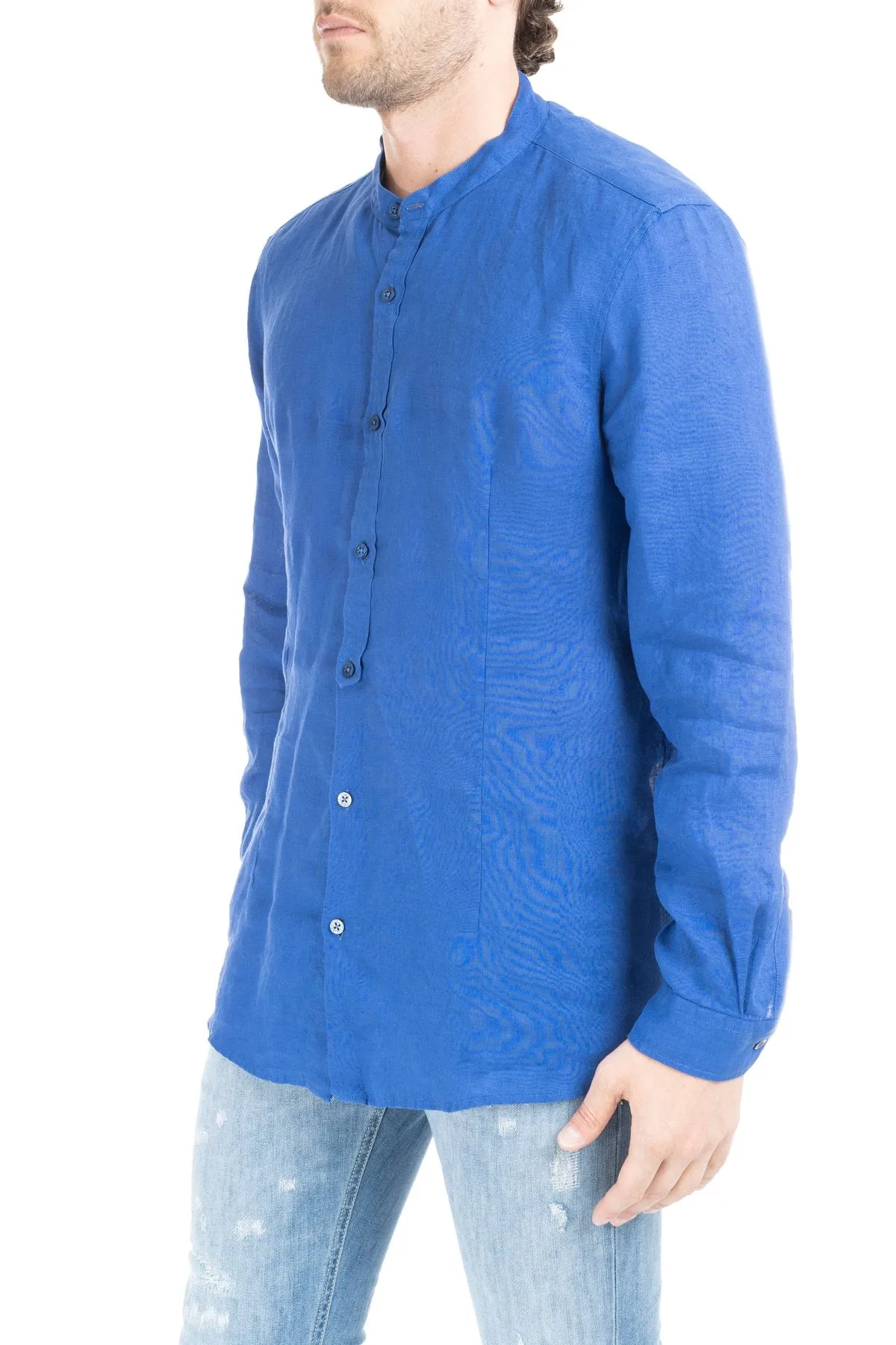 CAMICIA RIANDOLO IN LINO BLU