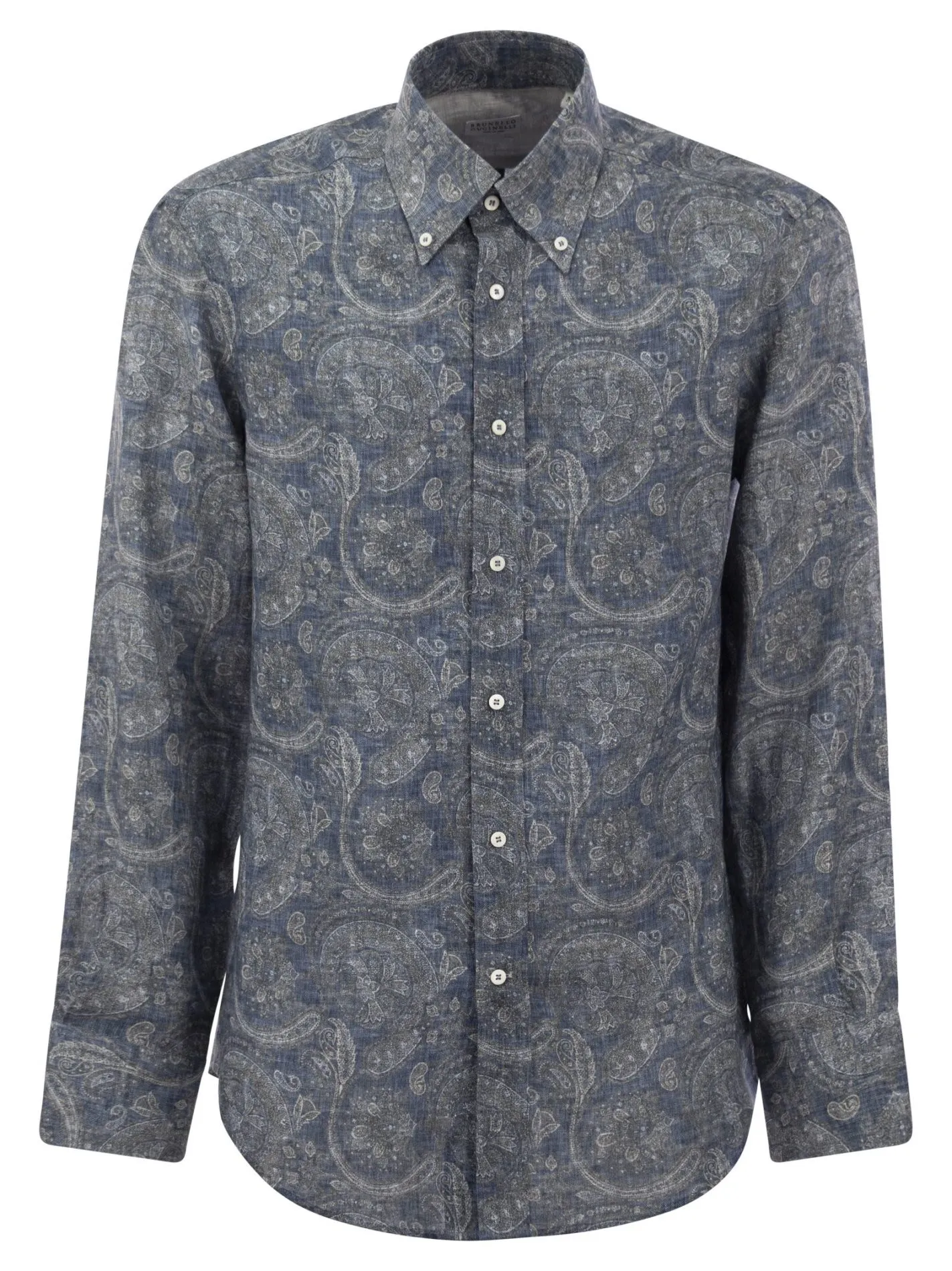 Camicia slim fit in tela Paisley di lino