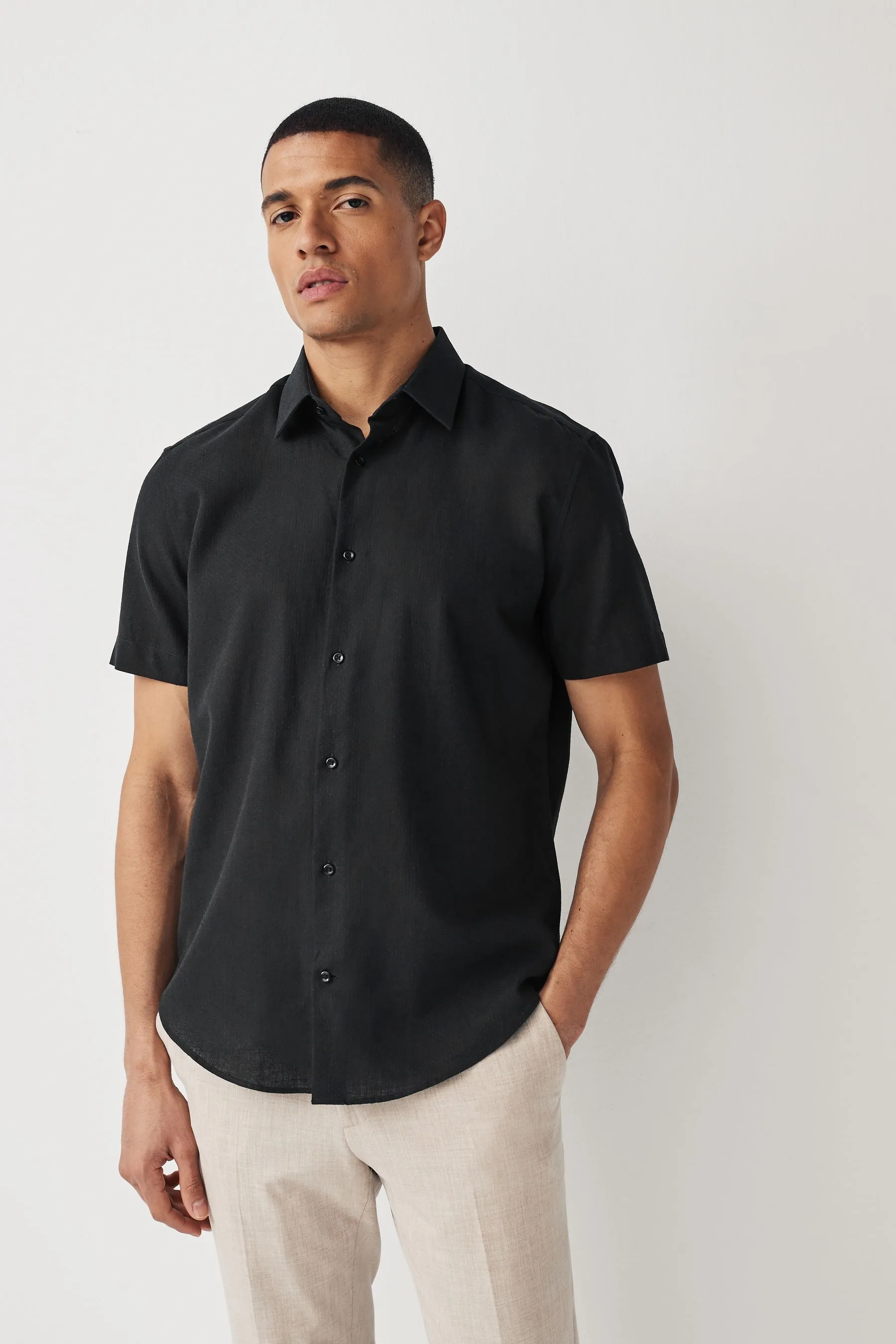 Camicia testurizzata in Blend lino