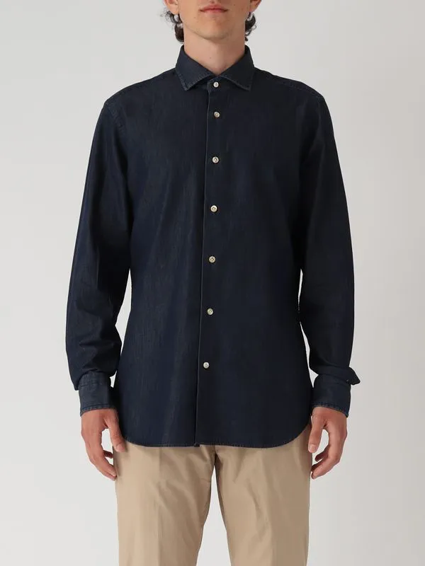 Camicia uomo Guglielminotti in denim di cotone Blu