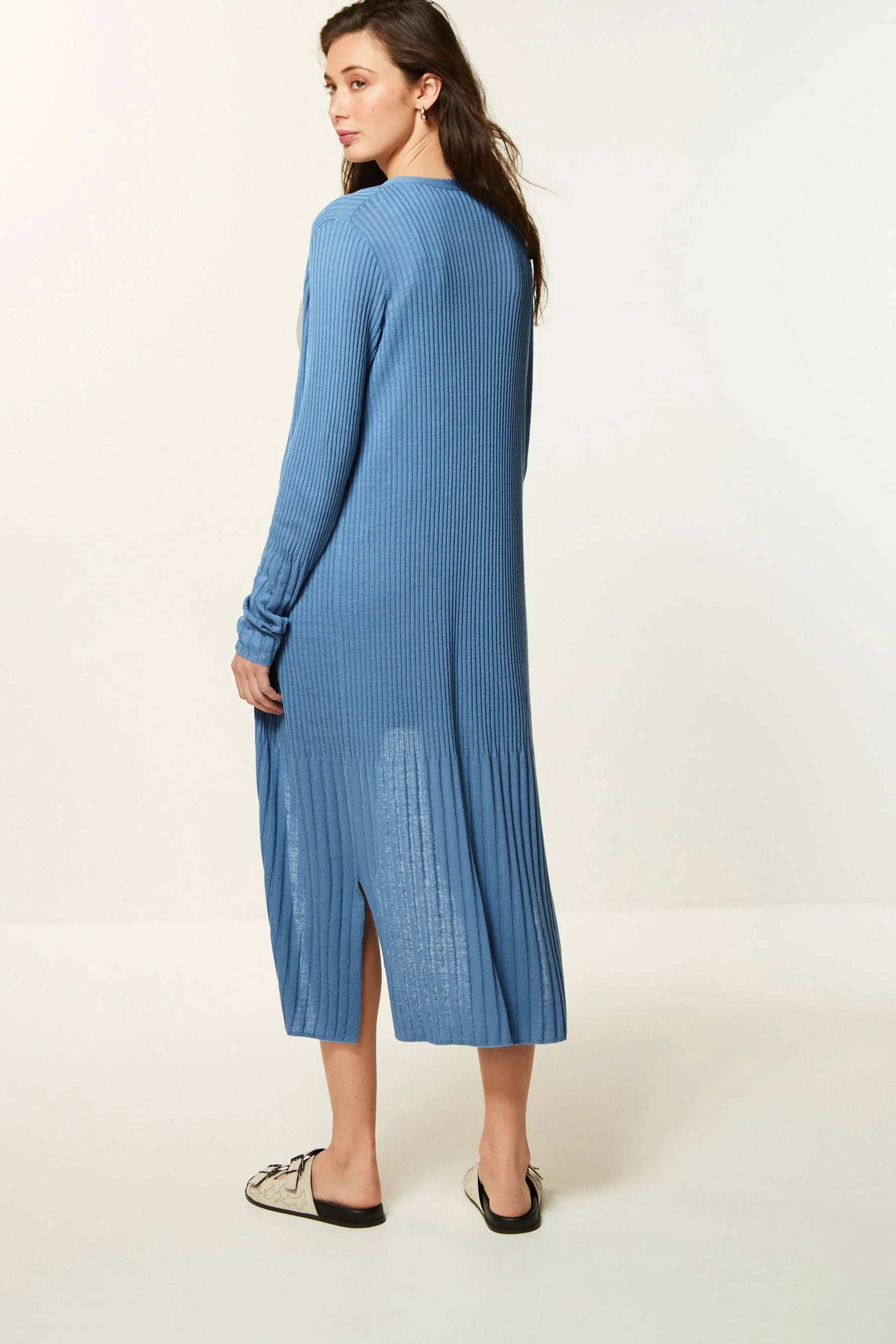 Cardigan lungo in lino a coste