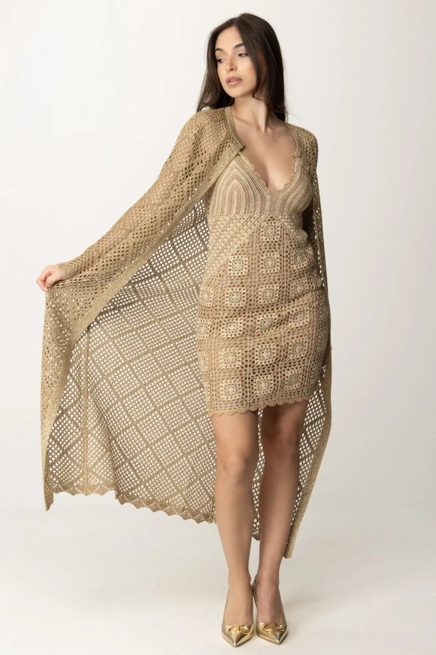 Cardigan traforato lungo con lurex HAZELNUT CHIARO LUREX