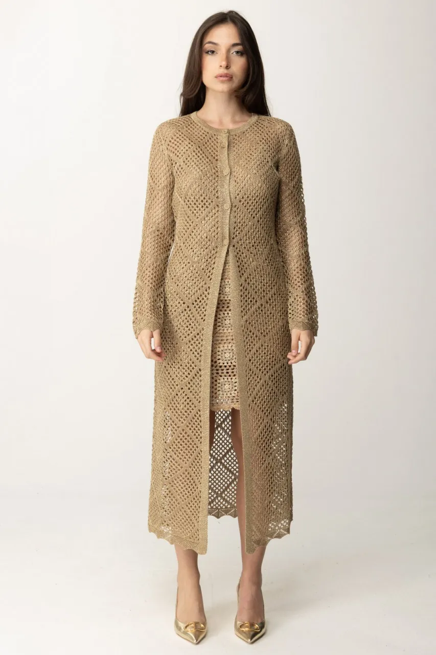 Cardigan traforato lungo con lurex HAZELNUT CHIARO LUREX