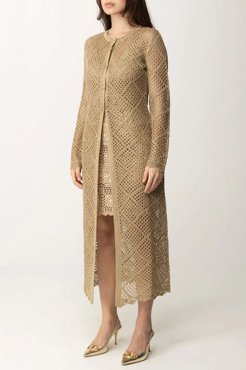 Cardigan traforato lungo con lurex HAZELNUT CHIARO LUREX