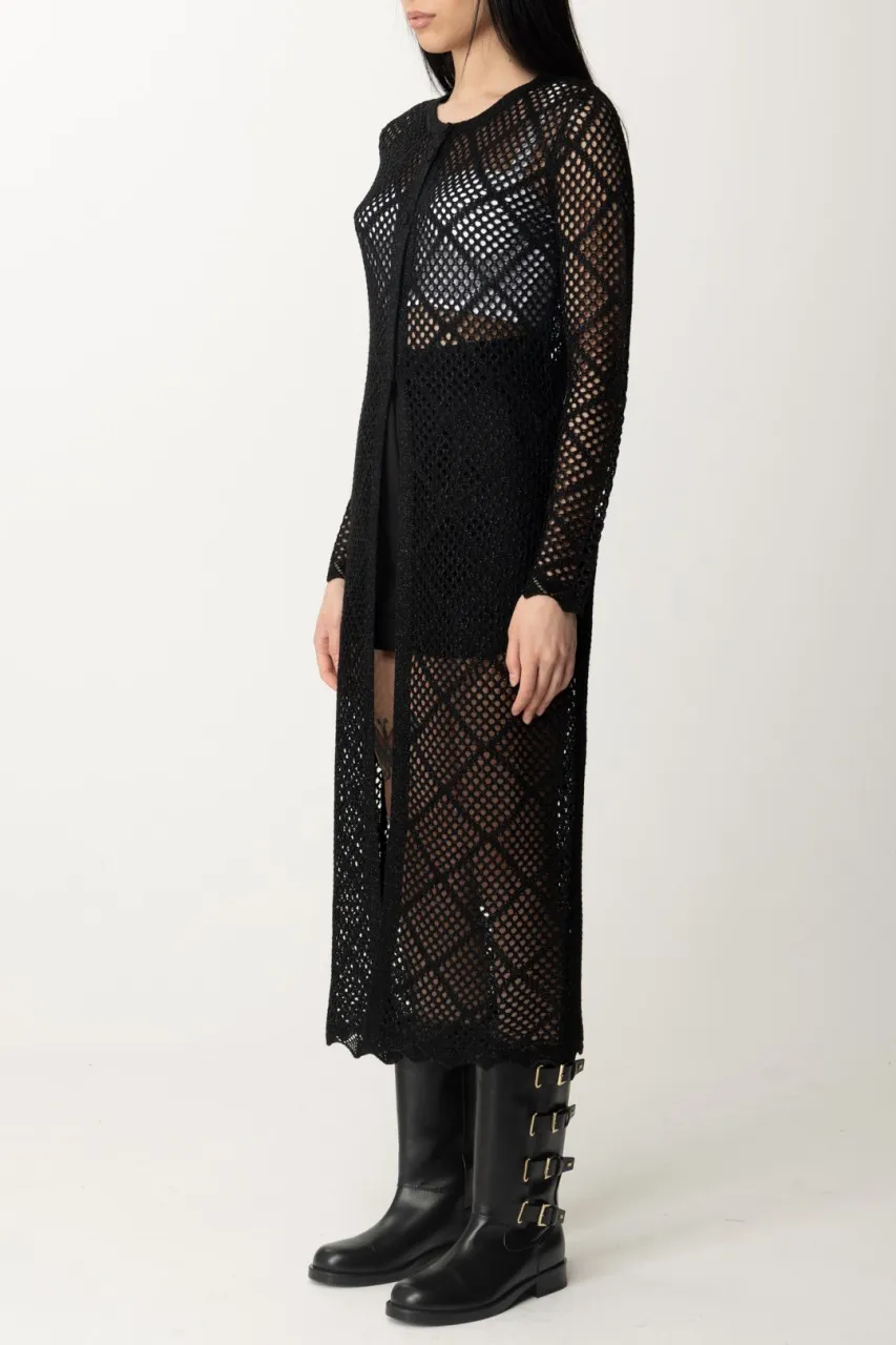 Cardigan traforato lungo con lurex Nero Lurex