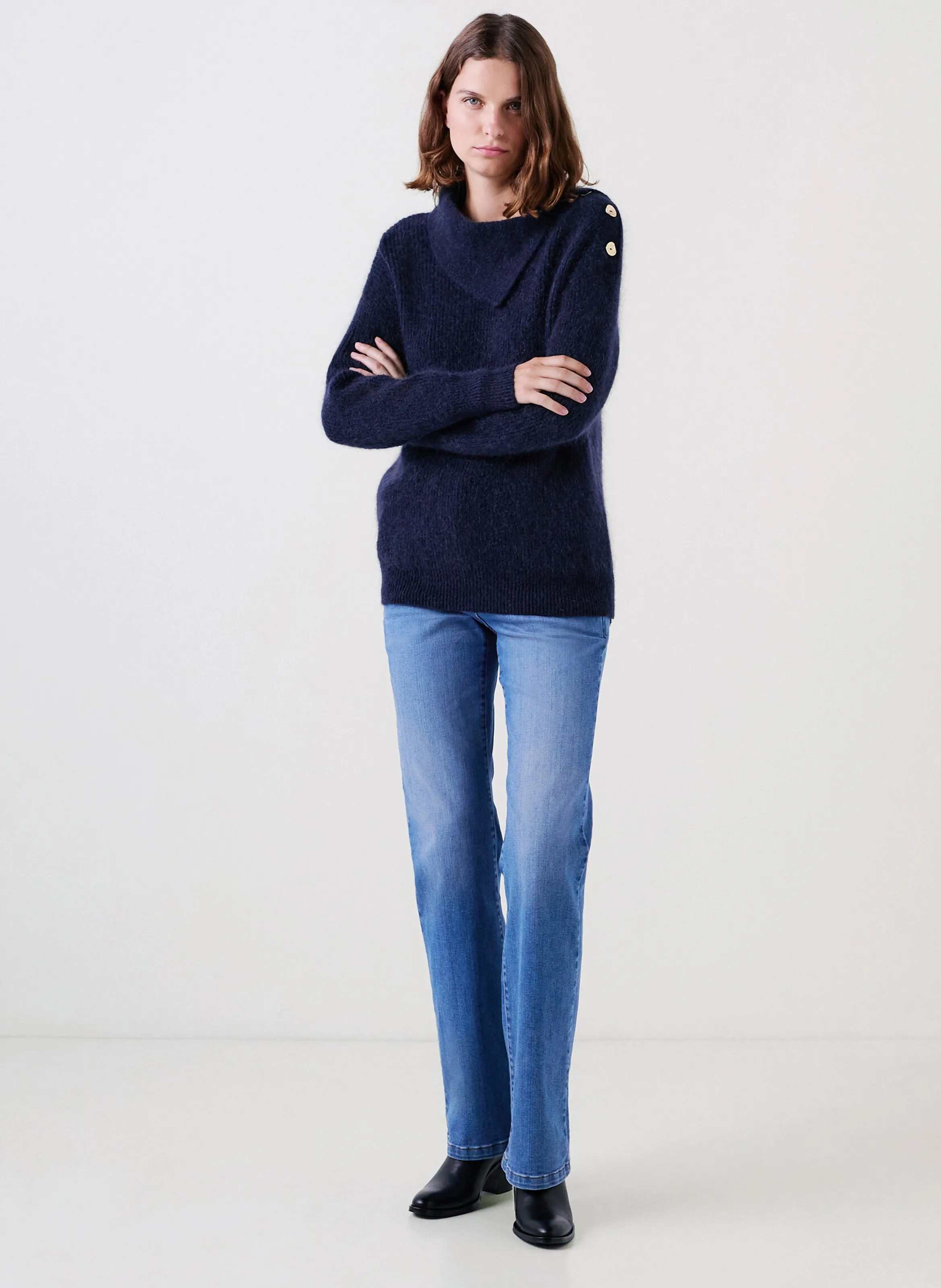  CAROLL   MELKIOR - Maglione ampio con collo asimmetrico in misto lana | Blu