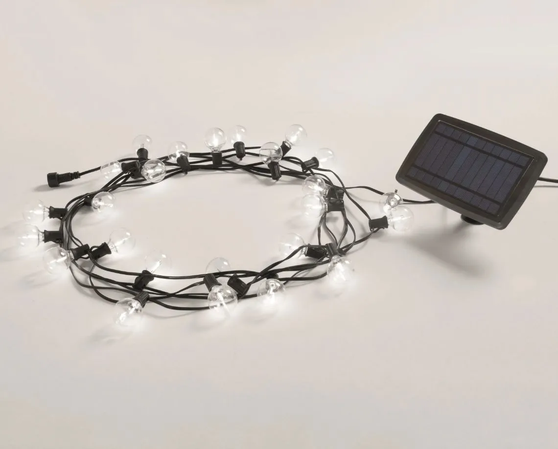 Catena Luminosa 25 Luci E12 7,62 Metri IP44 Ricaricabile Con Pannello Solare