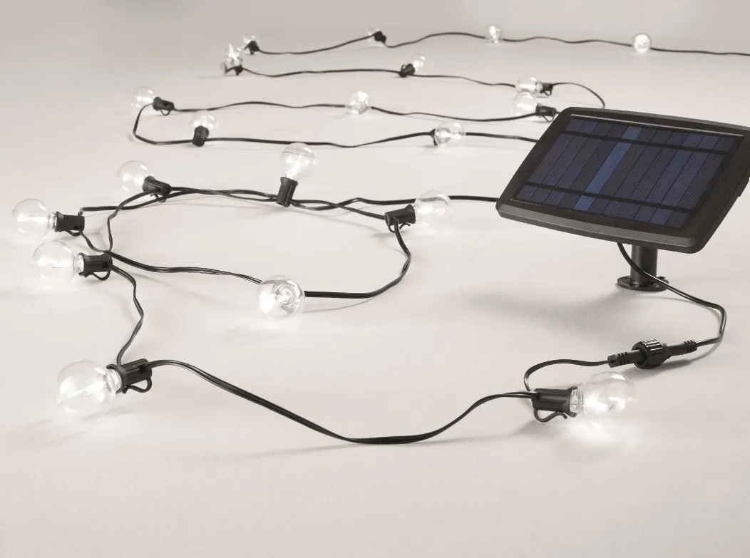 Catena Luminosa 25 Luci E12 7,62 Metri IP44 Ricaricabile Con Pannello Solare
