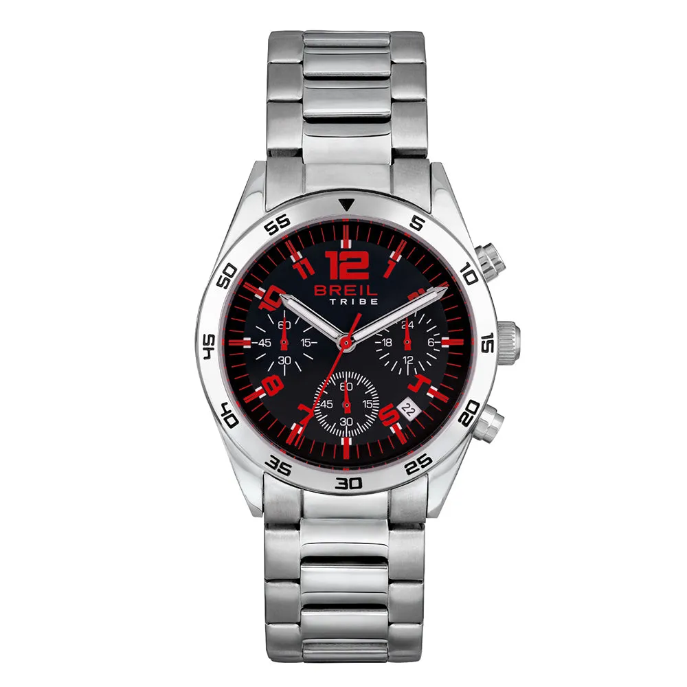 Cronografo Uomo Acciaio Tribe Keen Nero Rosso Breil