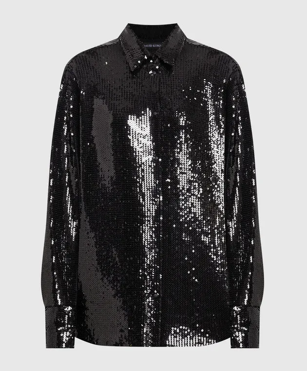 David Koma Camicia nera con paillettes SS23DK23T