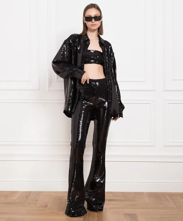 David Koma Camicia nera con paillettes SS23DK23T