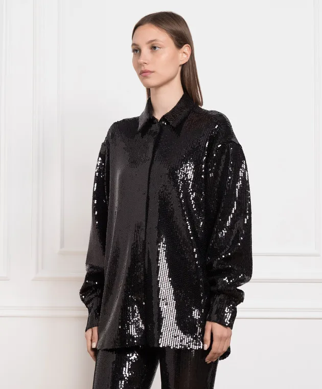 David Koma Camicia nera con paillettes SS23DK23T
