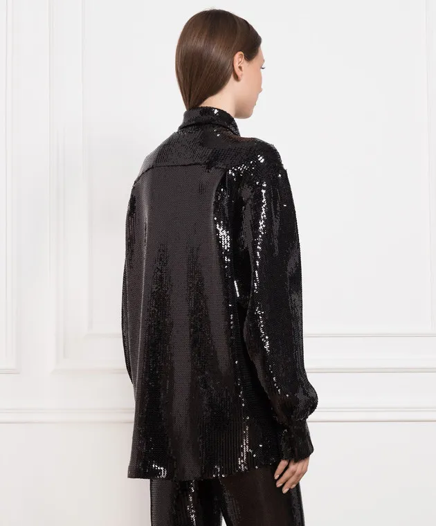 David Koma Camicia nera con paillettes SS23DK23T
