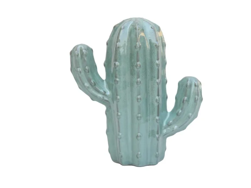 Decoro cactus in ceramica verde acqua
